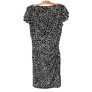 Lauren Ralph Lauren | Dress Short Sleeve Stretch Ruched Black Surplice- Size 12